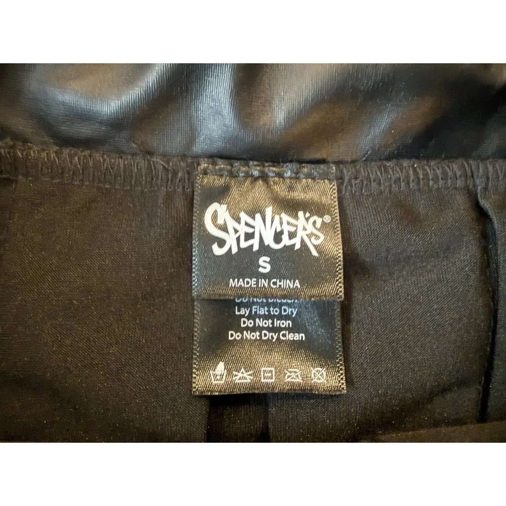 NWT Spencers Black Faux Leather Pleated Pentagram Zipper Mini Skirt Goth Alt S
